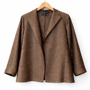 Eileen Fisher XL Silk Blend Textured Open Front Jacket Brown